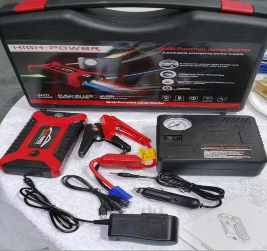 Kit Arrancador de Batería 12V con Compresor de Aire y Linterna LED