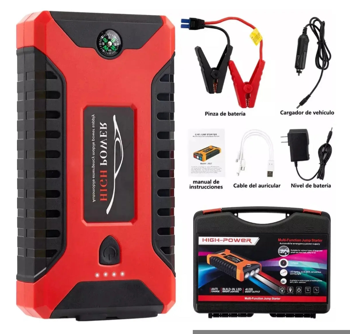 Kit Arrancador de Batería 12V con Compresor de Aire y Linterna LED