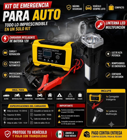 Kit Cargador de Batería 12V Inteligente + Linterna LED de Emergencia Recargable
